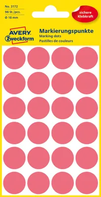 Immagine prodotto di Avery Zweckform® 3172 Punti marcatore - Ø 18 mm, 4 fogli/96 etichette, rosso fluorescente