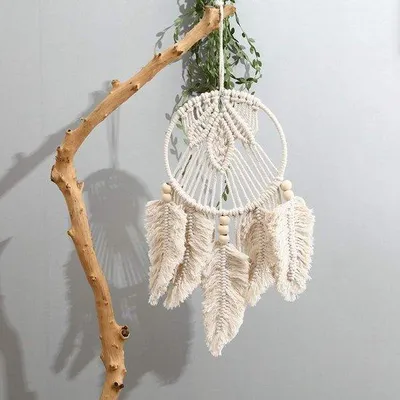 Productafbeelding van Ibenzoa® Handgemaakt boho macramé droomvanger van katoenen touw, diameter 20 cm, lengte 42 cm – woonaccessoire & cadeau