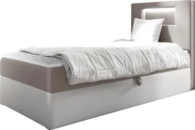 Produktbild von MIRJAN24 Boxspringbett Gold Junior 1 80x200, Einzelbett mit Bonellfederkern, Härtegrad - H3 (Farbe: Soft 017 + Fresh 01, Seite zum Öffnen des Bettkastens: Rechts)