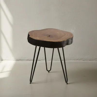 Produktbild von Beistelltisch "Balu" Massivholz: Metallbeine, Baumstammoptik, robust, pflegeleicht. Braun, 35x35x45 cm | Kadima Design