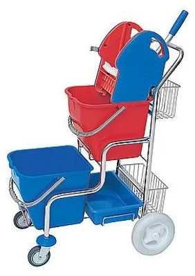 Splast verchromter Putzwagen mit Moppresse, 2 Körben und 2 Plastikeimern je 20l Splast  SER-0003