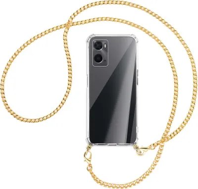 Zdjęcie produktu dla Etui ochronne z paskiem na telefon komórkowy (metalowe, w kolorze złotym) do modelu Oppo A76 – łańcuszek w kolorze złotym