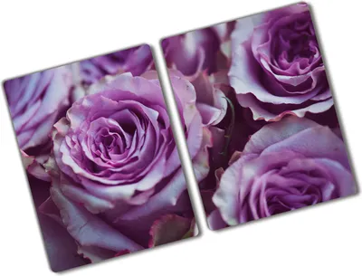 Produktbild von Tulup Glas Herdabdeckplatte - 2x40x52 cm - Glaskeramikkochfeld-Abdeckung Spritzschutz Glasabdeckplatte Kochplattenabdeckung und Schneidebrett - Zweiteilig - Blumen & Pflanzen - Lila Rosen - Lila