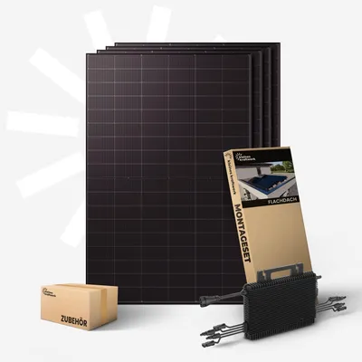 Produktbild von Kleines Kraftwerk 2000W Balkonkraftwerk XL Flachdach-Halterung – 0% MwSt – 1600W Wechselrichter mit WiFi, 4×500W bifaziale Solarmodule, 15 m Kabel
