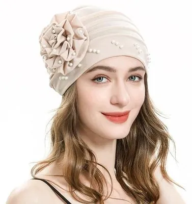 Zdjęcie produktu dla Czapka turban damska z kwiatem elastyczna nakrycie głowy chemioterapia