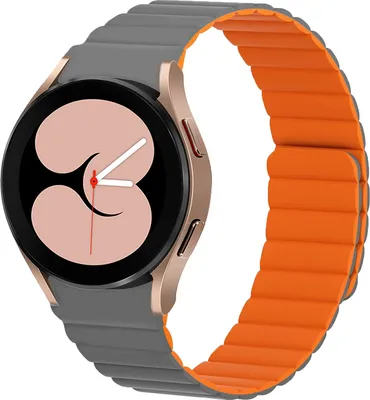 Produktbild von Strap-it Samsung Galaxy Watch 4 44mm Magnetisches Silikonarmband (Grau/Orange)