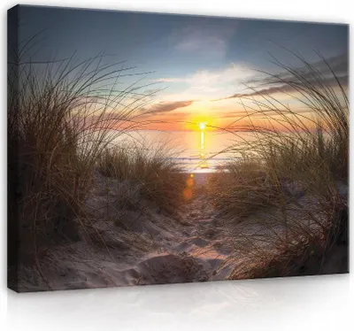 Produktbild von Bilder Strand Meer Natur Landschaft 100x75 cm XXL Modern Canvas Leinwand Leinwandbild Leinwandbilder Wohnzimmer Schlafzimmer Wandbilder Kunstdruck Wand Bild auf Leinwand Aufhängefertig