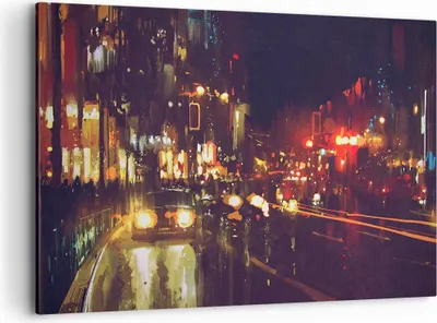 Produktbild von Bild auf Leinwand - Leinwandbild - Stadt Nacht Straße - 120x80cm - Wand Bild - Wanddeko - Leinwanddruck - Bilder - Kunstdruck - Wanddekoration - Leinwand bilder - Wandkunst - AA120x80-3762