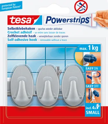 Produktbild von TESA 57519-00000, Universalhaken, Chrom, Kunststoff, 1 kg, 3 Stück(e), Sichtverpackung
