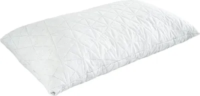 A white quilted pillow on a white background.