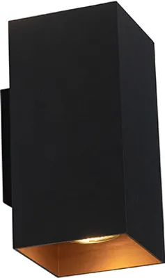 Produktbild von QAZQA - Design Design-Wandleuchte quadratisch schwarz mit Gold I Messingener Innenseite - SabI 2-flammig I Wohnzimmer I Schlafzimmer I Up & Down - Aluminium Quadratisch - LED geeignet GU10