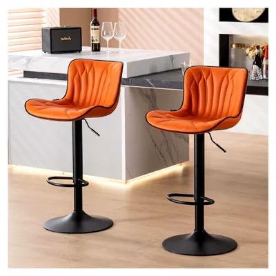 Produktbild von Barhocker 2er Set, Drehbar mit Höhenverstellung, Kunstleder Polsterung, Moderne Küchenhocker mit Hoher Rückenlehne, Orange