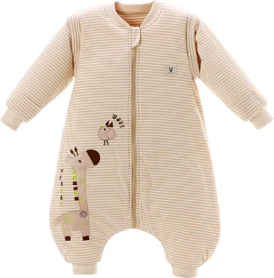 Produktbild von Baby Schlafsack Winter mit Füßen und Langarm 1,5TOG Baumwolle Babyschlafsäcke für Säuglinge Kleinkinder Ganzjährig Langarm Baby Schlafanzug für Neugeborene (Giraffe, Small)