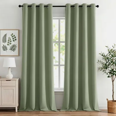 Image de Rideaux occultants pour intérieur - 140 x 225 cm - Ensemble de 2 rideaux isolants thermiquement, de couleur vert sauge