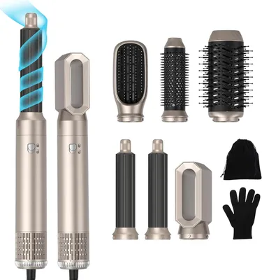 Produktbild von Hairstyler Föhnbürste 6-in-1 mit 60000 RPM, Warmluftbürste Set mit Lockenstab, Glättbürste,Rundbürste,3 Temperaturstufen für Volumen,Locken & Trocknen