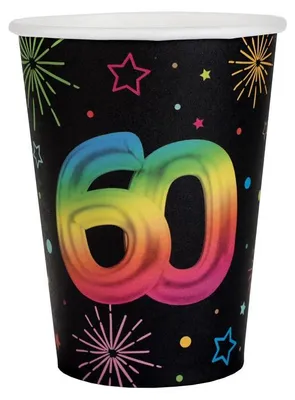 Produktbild von 6 Papp-Becher Geburtstag 60 schwarz bunt