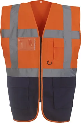 Produktbild von YOKO HVW801 | Herren Multi-Functional Executive Waistcoat - Farbe: Hi-Vis Orange/Navy - Größe: S
