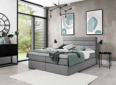 Produktbild von Boxspringbett Schlafzimmerbett Bett DAVINO DELUX Stoff Grau 160x200cm