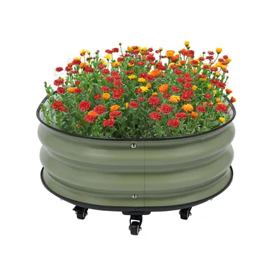 Obrázek produktu pro Kulatý kovový květináč s kolečky 60*30 cm (zelený)