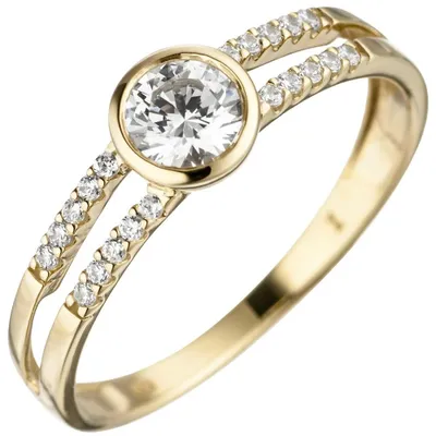 Produktbild von Ring Damenring aus 333 Gold Gelbgold mit 21 Zirkonia weiß Fingerring Goldring Innenumfang 60mm  Ø19.1mm