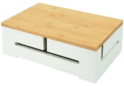 Produktbild von Kabelbox aus Bambus – Kabelmanagement – 11 x 32 x 22 cm – Weiß