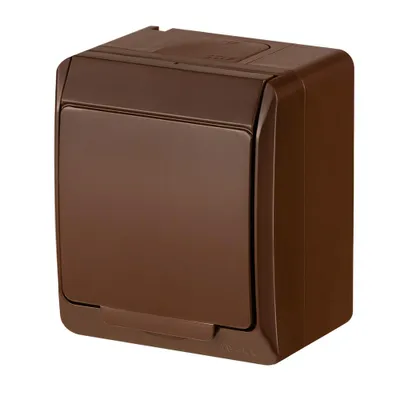Produktbild von Aufputz AP Schuko einfach Steckdose IP44 Farbe braun Feuchtraum HERMES