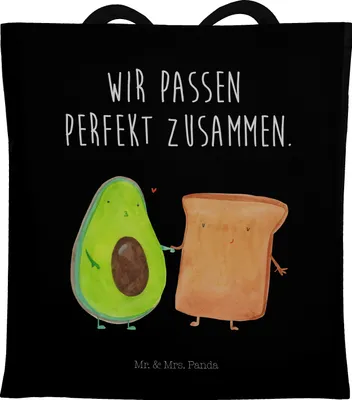 Produktbild von Mr. & Mrs. Panda Shopping Tasche Avocado Toast - Schwarz - Geschenk, Einkaufstüte, Einkaufstasche, Freund, Jutebeutel, Tote Bag, Hochzeit, Stoffbeutel, Freundin