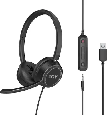 Produktbild von ZOY ZHS40 Leichter kabelgebundener Kopfhörer mit verstellbarem Mikrofon und 3,5-mm-/USB-Anschluss