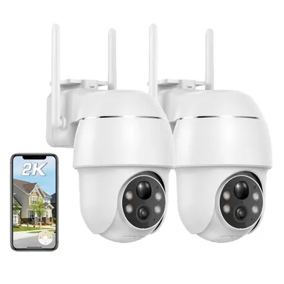 Image de 2 pièces 2K 3MP caméra de surveillance extérieure 355 °/90 ° pivotant caméra extérieure batterie vision nocturne couleur détection de personnes / de mouvement sans fil WLAN caméra IP