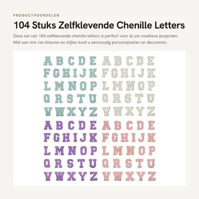 Produktbild von Chenille-Buchstaben, 104 Stück – Selbstklebende Stoff-Applikationen – Gestickte Applikationen – Für Kleidung/Schuhe/Taschen – Auffällige Farben – Hochwertige Materialien – Buchstaben-Applikationen