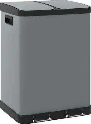 Zdjęcie produktu dla Kosz na śmieci HOMCOM 2 x 30L z pedałem i pokrywą, kosz na śmieci, system segregacji odpadów, metalowy z plastikowym wiaderkiem w środku, zamykany cicho, do salonu, biura, metalowy, 48,8 x 39,5 x 67 cm