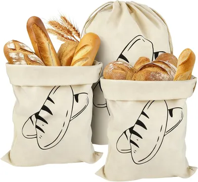 Produktbild von Brottüten 30 x 40 cm, 3 Stücke, Leinen, mit Kordelzug, für frisches Brot