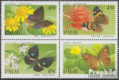 Produktbild von Briefmarken Palau-Inseln 1990 Mi 366-369 Viererblock (kompl.Ausg.) postfrisch Blumen und Schmetterlinge
