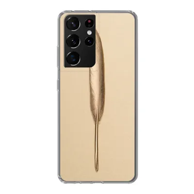 Produktbild von MuchoWow® Handyhülle Schutzhülle Hülle für Samsung Galaxy S21 Ultra Gold bemalte Feder auf einem goldenen Hintergrund Silikon Softcase Handy Hülle - Mobiltelefon