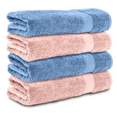 Produktbild von Komfortec 4er Duschtücher 70x140 cm Set aus 100% Baumwolle, 470g/m², Frottee, Weich, Rosa/Hellblau