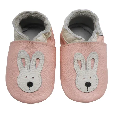 Produktbild von BEMUSE® Baby Krabbelschuhe aus Echtleder, weiche Lauflernschuhe für Mädchen&Jungen, rutschfeste Ledersohle, Rosa, Hasenmotiv, Größe XL (18–24 Monate)