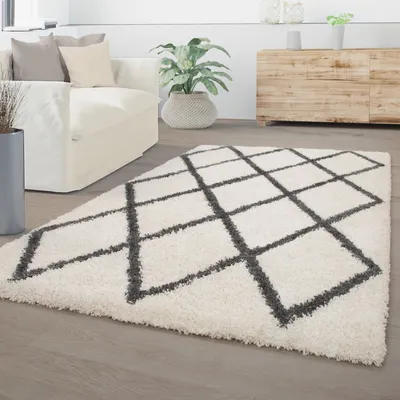Produktbild von TT Home Wohnzimmer Teppich Hochflor Langflor Plüschig Rauten Optik Skandi Design Modern Größe 60x100 cm