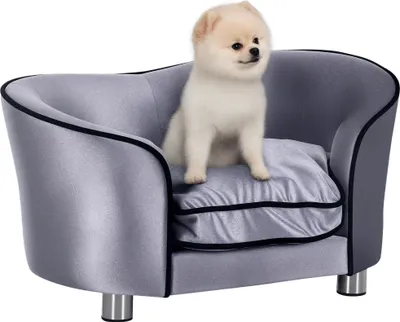 Produktbild von PawHut Hundesofa Luxus Haustiersofa Katzensofa mit Kissen Hundebett Hellgrau