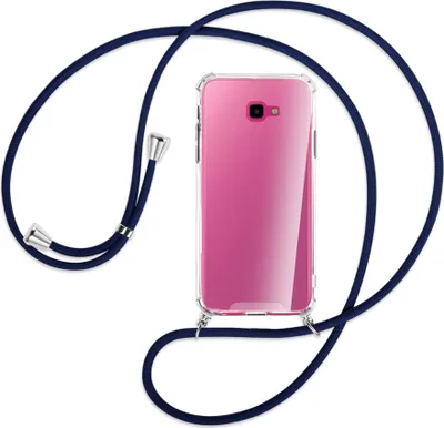 Produktbild von Handykette Backcover-Schutzhülle mit Band (Metall silberfarben) für Samsung Galaxy J4 Plus - dunkelblau