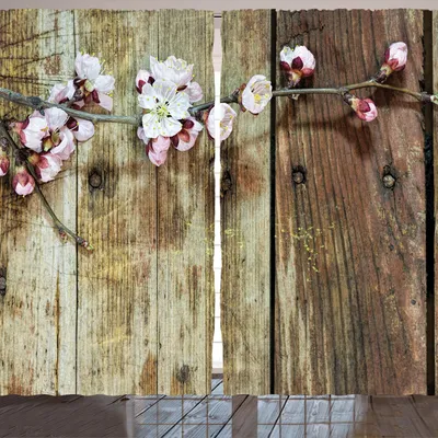 Produktbild von ARANDE Rustikal Gardine, Befleckter Walnuss-Zweig mit weichen twiggy wirbelnden Blumen verlässt Häuschen-Leben-Konzept, 280 x 225 cm, Rosa