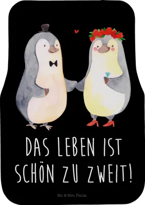 Produktbild von Mr. & Mrs. Panda Auto-Fußmatte Pinguin Heirat - Schwarz - Geschenk, Just Married, Fußmatte Auto, Freundin, Mann, Fürs, Automatte, Hochzeit, Paar, Frau, Verheiratet