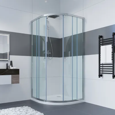 Produktbild von IMPTS Viertelkreis Duschkabine 90x90cm Runddusche Duschabtrennung Schiebetür Viertelkreisdusche 185cm aus 6mm ESG-Glas