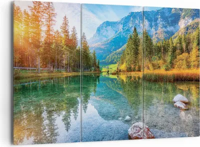 Produktbild von Bild auf Leinwand - Leinwandbild - 3 Teile - Landschaft Berge Morgendämmerung - 165x110cm - Wand Bild - Wanddeko - Wandbilder - Leinwanddruck - Bilder - Wanddekoration - Leinwand bilder CE165x110-4456