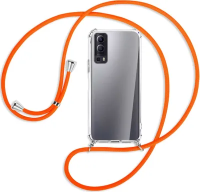 Produktbild von Handykette Backcover-Schutzhülle mit Band (Metall silberfarben) für vivo Y52 5G / Y72 5G / vivo iQOO Z3 - neonorange