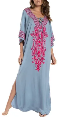 Produktbild von Solidchoice - Maxikleid im Kaftan-Stil mit Blumenmuster, ideal für Strand und Urlaub