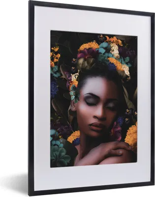 Produktbild von MuchoWow® MuchoWow® Gerahmtes Poster Frauen - Blumen - Farbe 30x40 cm - Poster mit zchwarzem Bilderrahmen - Wandposter Schlafzimmer