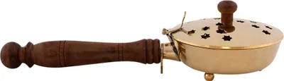Produktbild von Räucherpfanne Vellore mit Holzgriff und Deckel, golden Messing, L: 23 cm, H: 6 cm Ø 10 cm