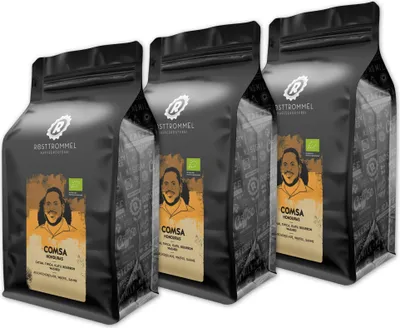 Produktbild von RÖSTTROMMEL Honduras, -ESPRESSO, Ganze Kaffee-Bohnen 3x1kg, 100% Arabica, Röstung 6/10,  Geschmack: Milchschokolade - Waffel - Sahne, nachhaltiger Spitzenkaffee, Premium Kaffee, (DE-ÖKO-001)