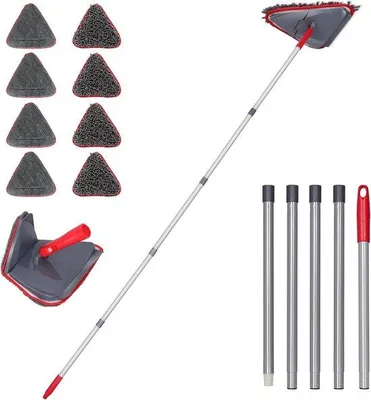 Immagine prodotto di Mocio triangolare a 360° con manico lungo 203 cm e 8 panni - Rosso + Grigio