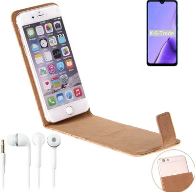 Produktbild von K-S-Trade Schutzhülle mit Kopfhörer kompatibel mit Cubot Note 7 Handyhülle Cover Kork Tasche Flipstyle Case